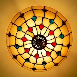 Lampe de table en fer forgé de style européen, 30 x 19 cm, avec queue sur demi-dôme et verre coloré