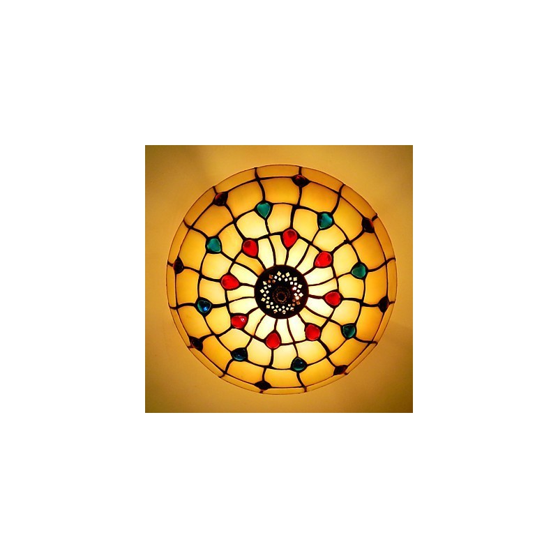 Lampe de table en fer forgé de style européen, 30 x 19 cm, avec queue sur demi-dôme et verre coloré