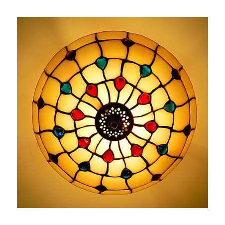 Lampe de table en fer forgé de style européen, 30 x 19 cm, avec queue sur demi-dôme et verre coloré Lampe de table en fer forgé de style européen, 30 x 19 cm, avec queue sur demi-dôme et verre coloré