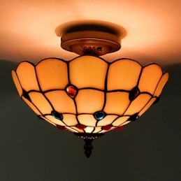 Lampe de table en fer forgé de style européen, 30 x 19 cm, avec queue sur demi-dôme et verre coloré