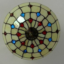 Lampe de table en fer forgé de style européen, 30 x 19 cm, avec queue sur demi-dôme et verre coloré