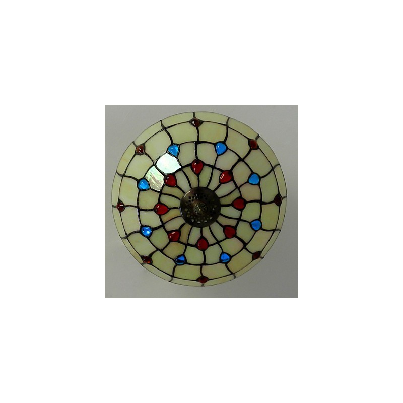Lampe de table en fer forgé de style européen, 30 x 19 cm, avec queue sur demi-dôme et verre coloré