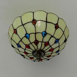 Lampe de table en fer forgé de style européen, 30 x 19 cm, avec queue sur demi-dôme et verre coloré