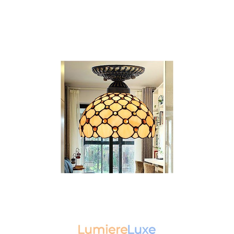 Lampe à dôme absorbante en vitrail des arts créatifs ruraux européens