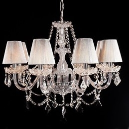 Lustre en cristal de luxe moderne à 8 lumières avec abat-jour en tissu