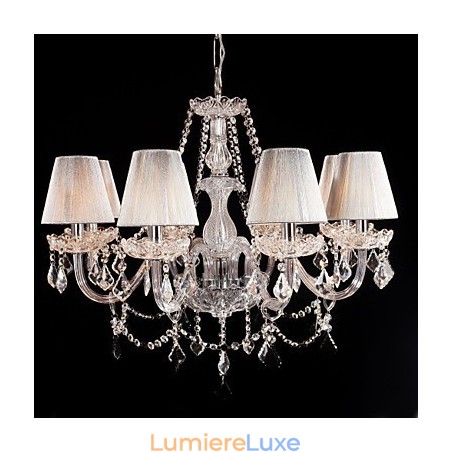 Lustre en cristal de luxe moderne à 8 lumières avec abat-jour en tissu Lustre en cristal de luxe moderne à 8 lumières avec abat-jour en tissu