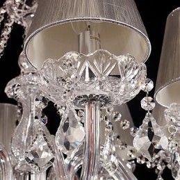 Lustre en cristal de luxe moderne à 8 lumières avec abat-jour en tissu