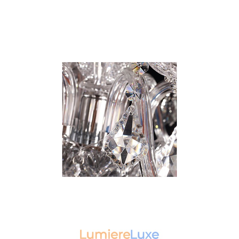 Lustre en cristal de luxe moderne à 8 lumières avec abat-jour en tissu