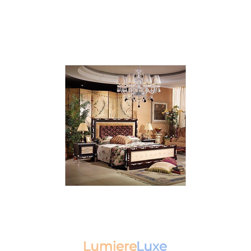 Lustre en cristal de luxe moderne à 8 lumières avec abat-jour en tissu