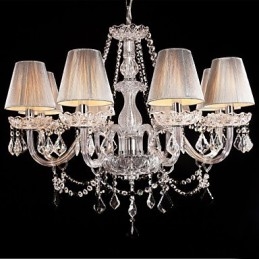 Lustre en cristal de luxe moderne à 8 lumières avec abat-jour en tissu