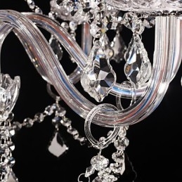 Lustre en cristal de luxe moderne à 8 lumières avec abat-jour en tissu