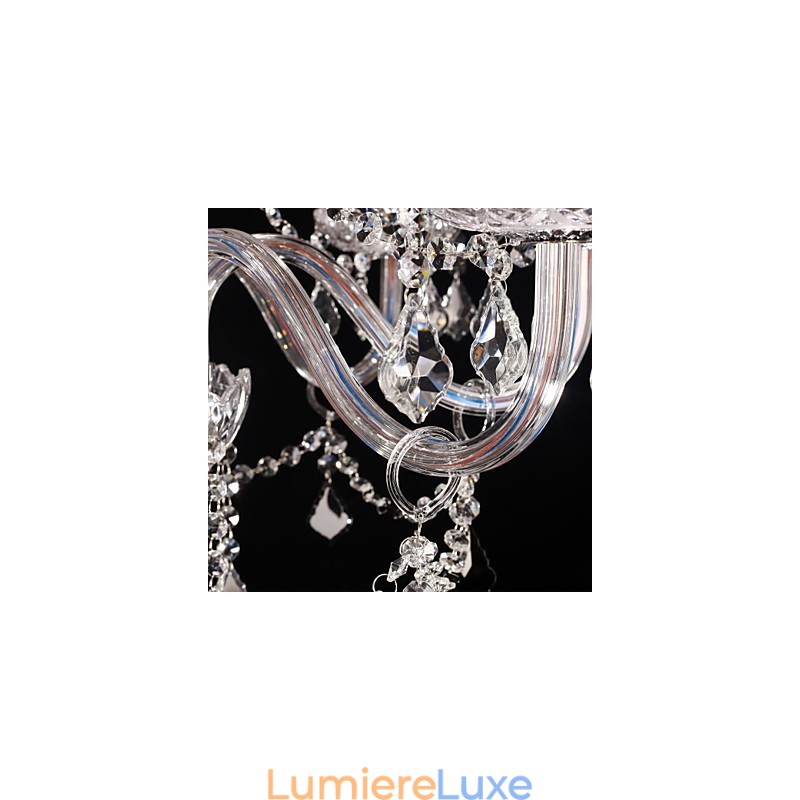 Lustre en cristal de luxe moderne à 8 lumières avec abat-jour en tissu