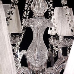 Lustre en cristal de luxe moderne à 8 lumières avec abat-jour en tissu