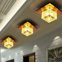 Mini plafonnier en cristal 3 W, lampe créative, tube lumineux coloré, carré, dôme