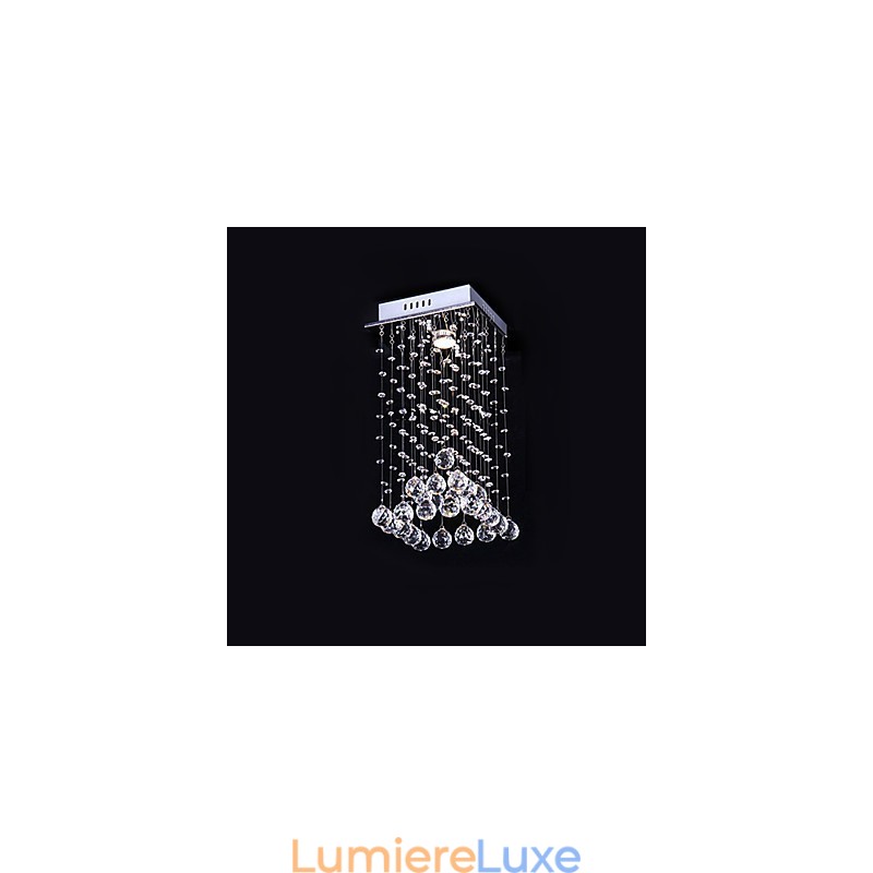 Lustre moderne contemporain en métal galvanisé et cristal à montage encastré
