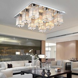 Plafonnier moderne contemporain en métal chromé et cristal