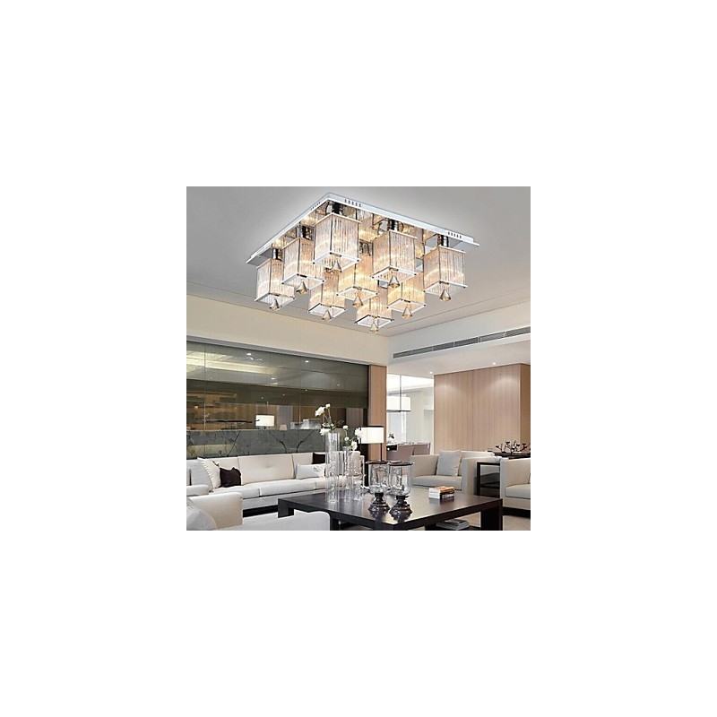 Plafonnier moderne contemporain en métal chromé et cristal