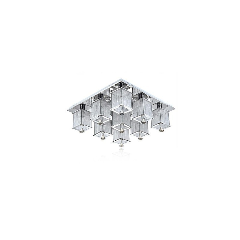 Plafonnier moderne contemporain en métal chromé et cristal