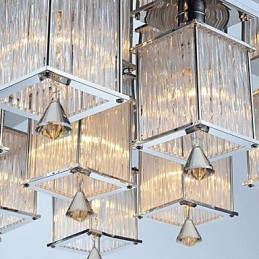 Plafonnier moderne contemporain en métal chromé et cristal
