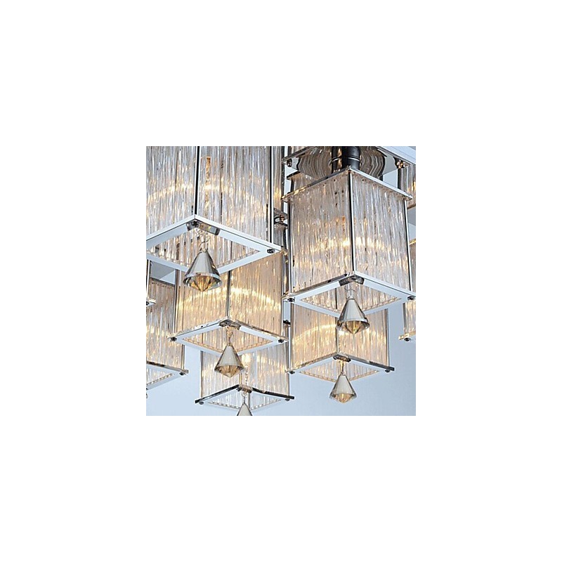 Plafonnier moderne contemporain en métal chromé et cristal