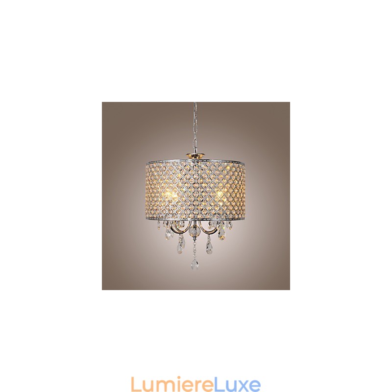 Lustre tambour en cristal moderne à 4 lumières