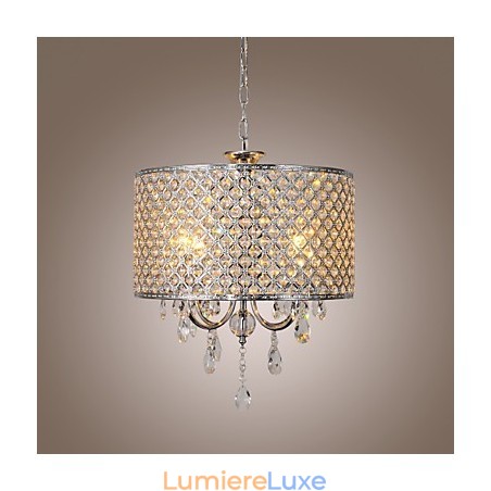 Lustre tambour en cristal moderne à 4 lumières Lustre tambour en cristal moderne à 4 lumières