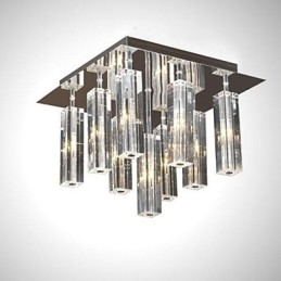 Plafonnier moderne contemporain en métal chromé et cristal