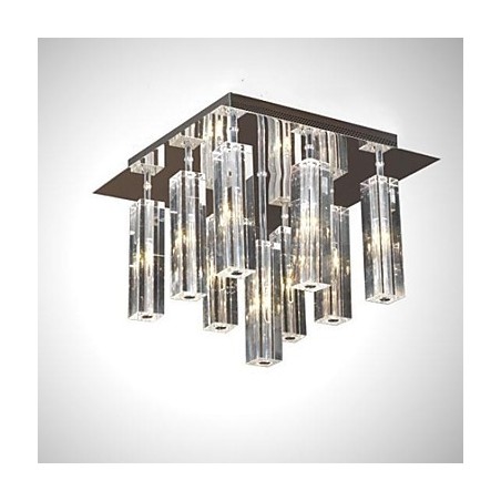 Plafonnier moderne contemporain en métal chromé et cristal Plafonnier moderne contemporain en métal chromé et cristal