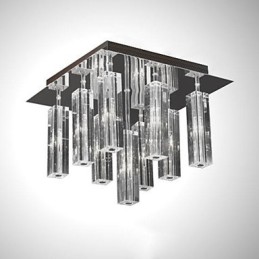 Plafonnier moderne contemporain en métal chromé et cristal