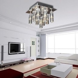 Plafonnier moderne contemporain en métal chromé et cristal