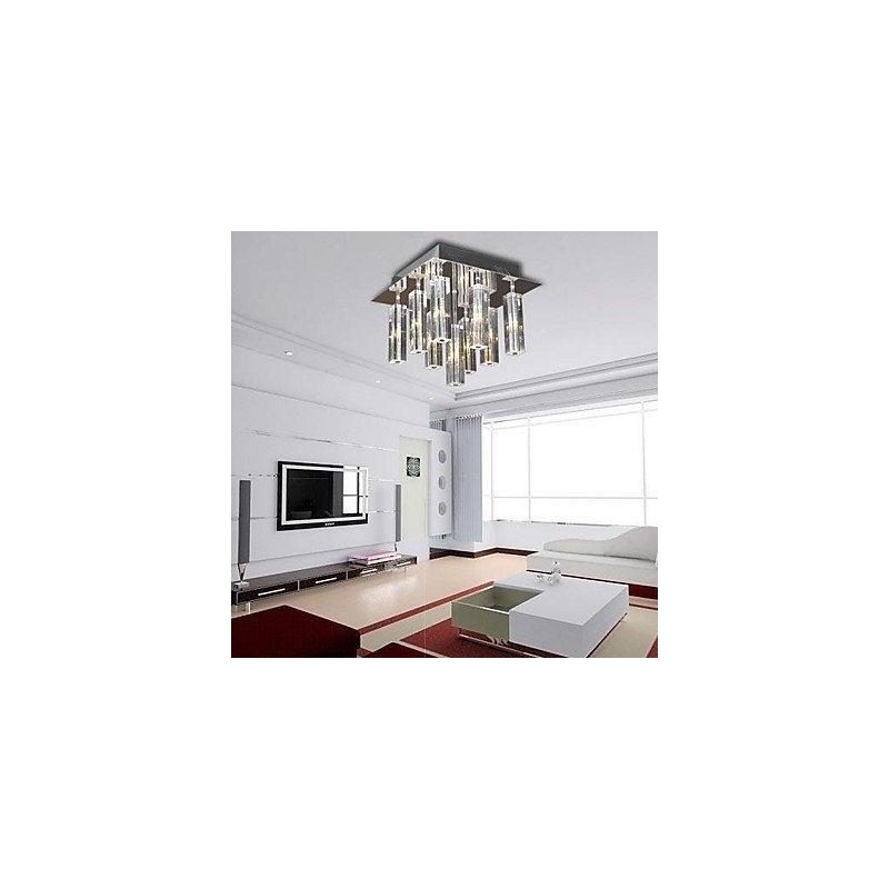 Plafonnier moderne contemporain en métal chromé et cristal