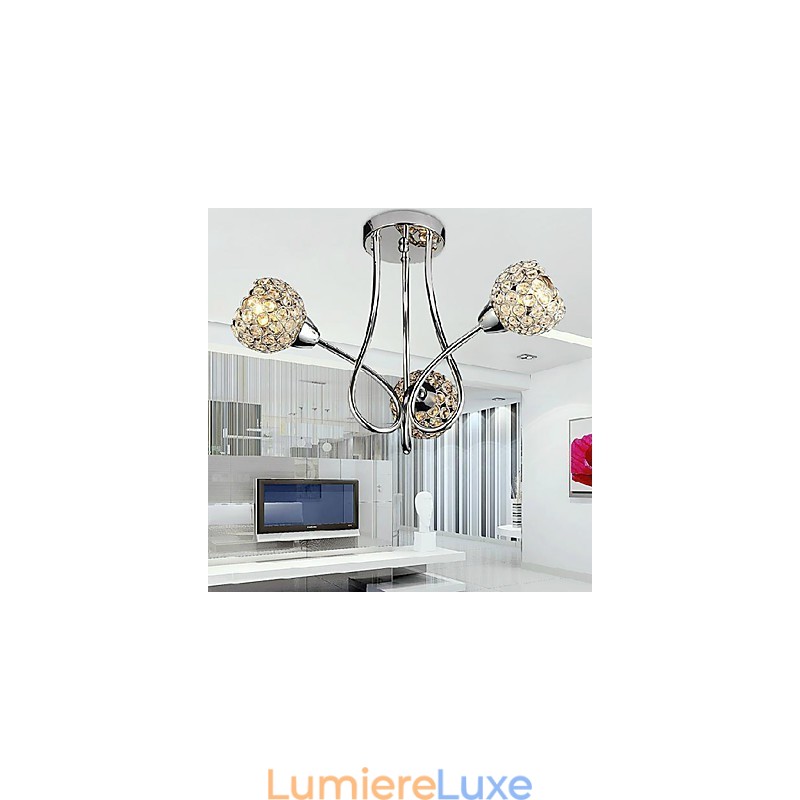 Plafonnier moderne et brillant à 3 lampes au design cristal