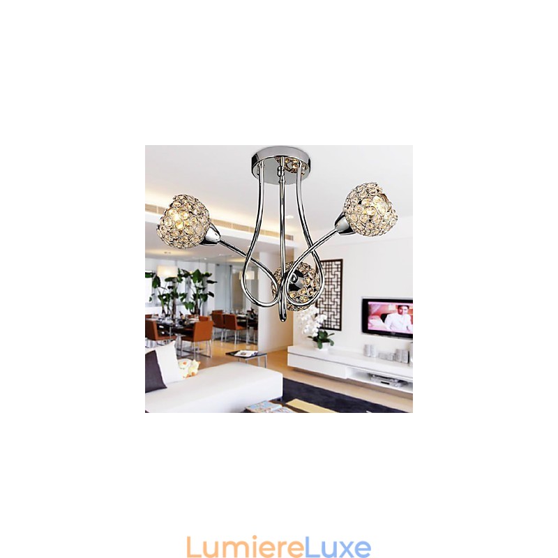 Plafonnier moderne et brillant à 3 lampes au design cristal