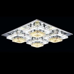 Plafonnier moderne contemporain en métal chromé et cristal