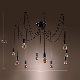 Lustre design vintage, ampoules incluses, suspension Living 10 lumières