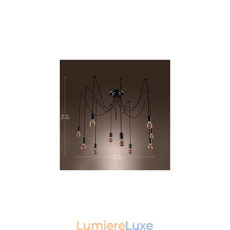 Lustre design vintage, ampoules incluses, suspension Living 10 lumières