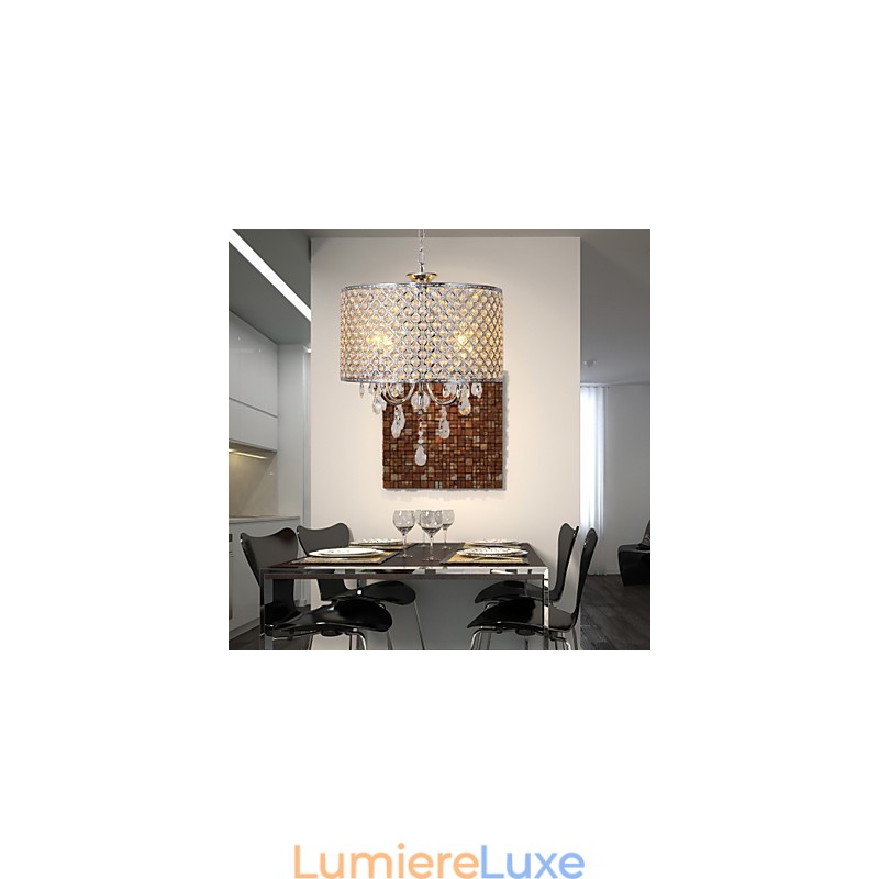 Lustre tambour en cristal moderne à 4 lumières
