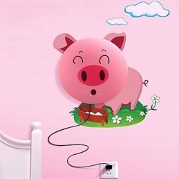 Papier peint Lampes murales Fleur Visage DIY Ambiance amusante Veilleuse Enfants Lampe de chevet Décoration Cochon rose