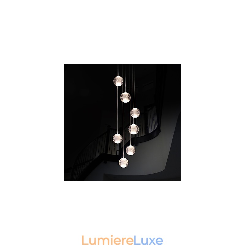 Suspension moderne G4 Retrofit 7 lumières, chromage cristal, pour éclairage d'escalier