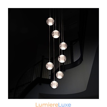 Suspension moderne G4 Retrofit 7 lumières, chromage cristal, pour éclairage d'escalier Suspension moderne G4 Retrofit 7 lumières, chromage cristal, pour éclairage d'escalier