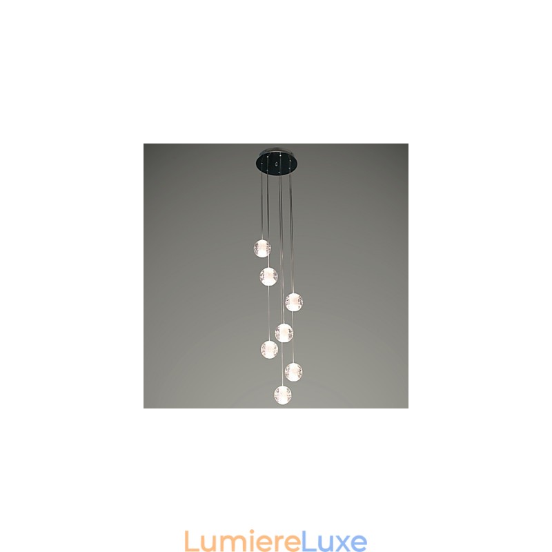 Suspension moderne G4 Retrofit 7 lumières, chromage cristal, pour éclairage d'escalier