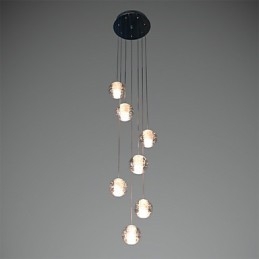 Suspension moderne G4 Retrofit 7 lumières, chromage cristal, pour éclairage d'escalier