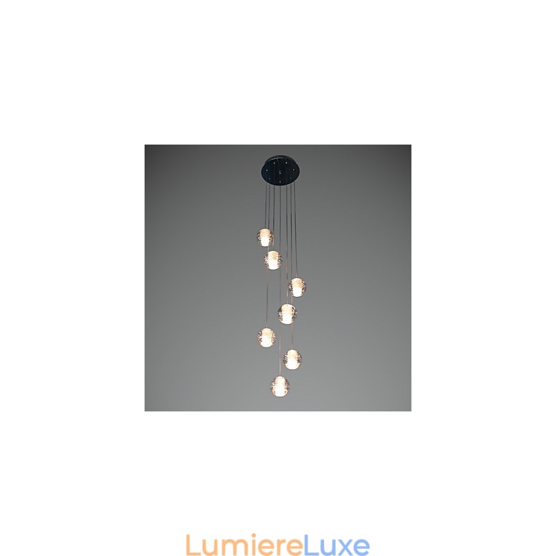 Suspension moderne G4 Retrofit 7 lumières, chromage cristal, pour éclairage d'escalier