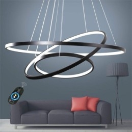 Suspension à intensité variable avec télécommande, design moderne, trois anneaux