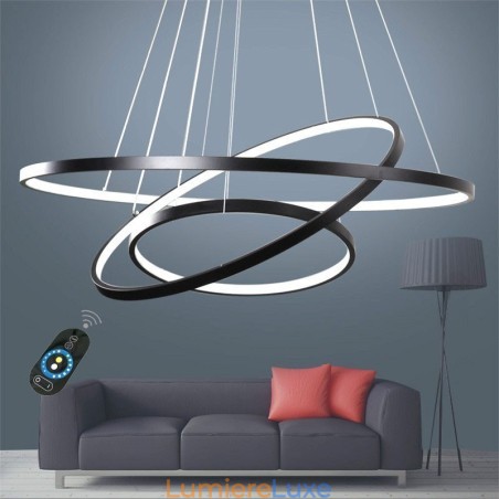 Suspension à intensité variable avec télécommande, design moderne, trois anneaux Suspension à intensité variable avec télécommande, design moderne, trois anneaux