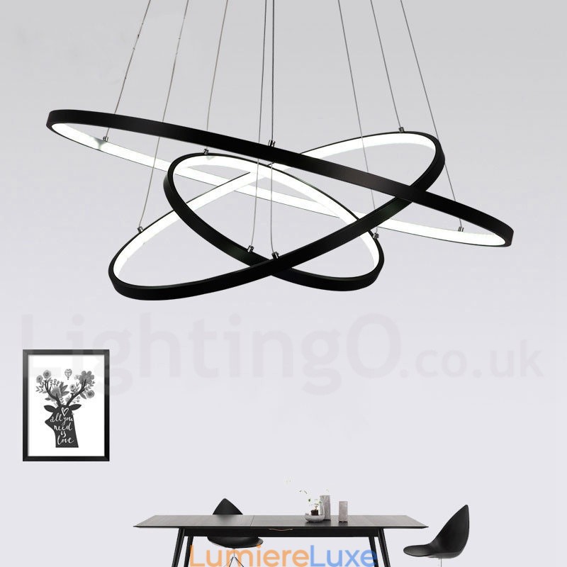 Suspension à intensité variable avec télécommande, design moderne, trois anneaux