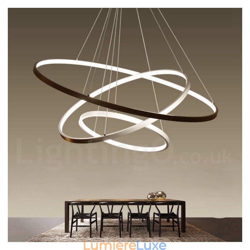 Suspension à intensité variable avec télécommande, design moderne, trois anneaux