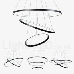 Suspension à intensité variable avec télécommande, design moderne, trois anneaux
