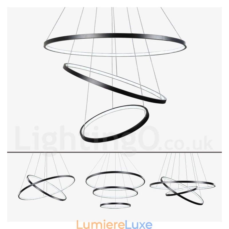 Suspension à intensité variable avec télécommande, design moderne, trois anneaux