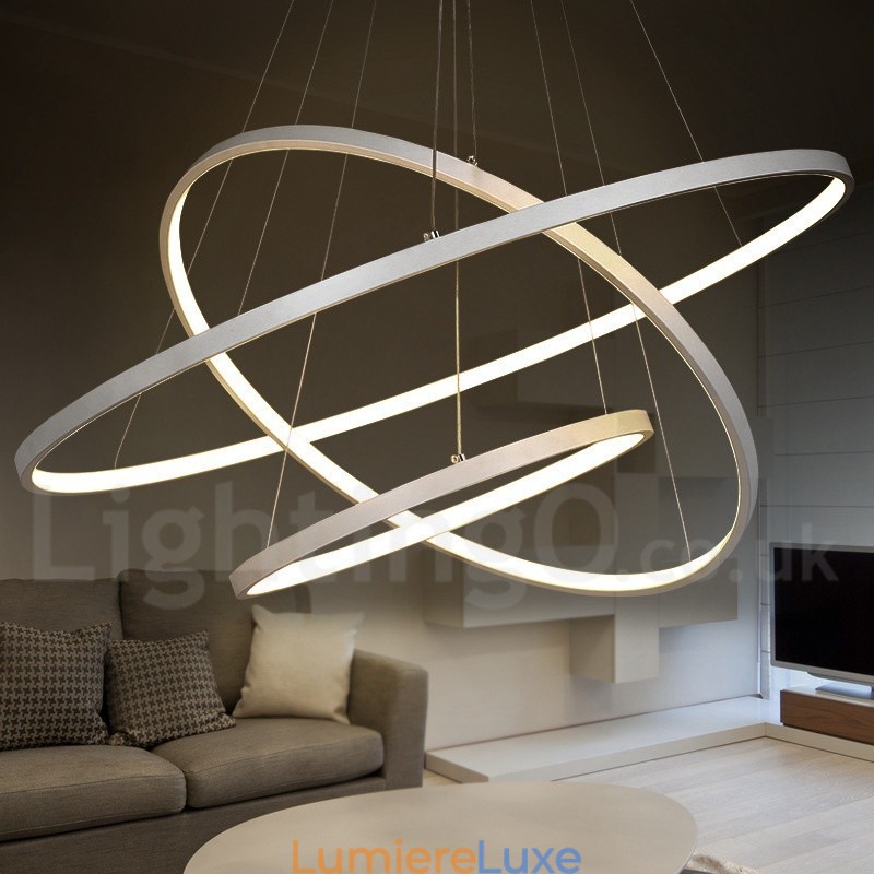 Suspension à intensité variable avec télécommande, design moderne, trois anneaux